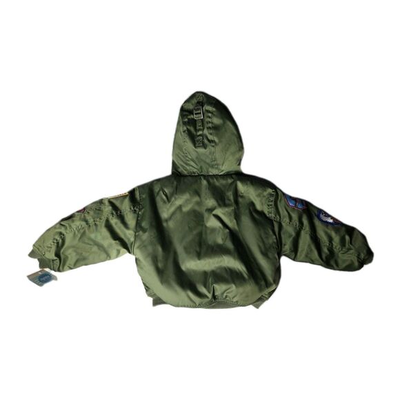 FLIGHTLINE Authentic FLIGHT Bomber JACKET 3T YOUTH Green Hooded Puffer NWT New - Picture 7 of 8